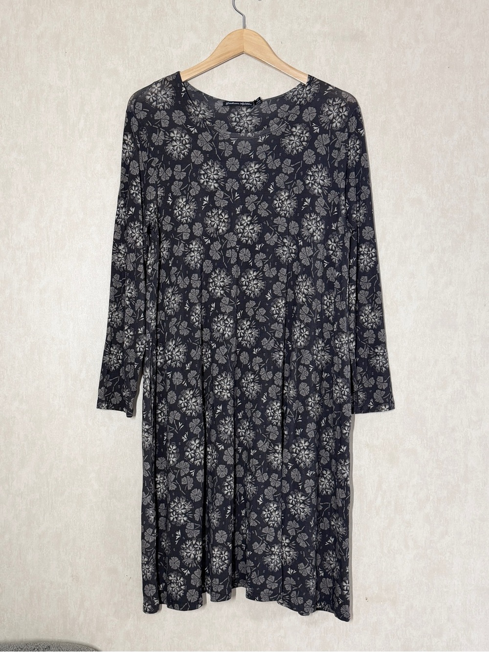 Gudrun Sjoden Women’s Longsleeve Tunic Dress Floral Lagenlook in Gray L